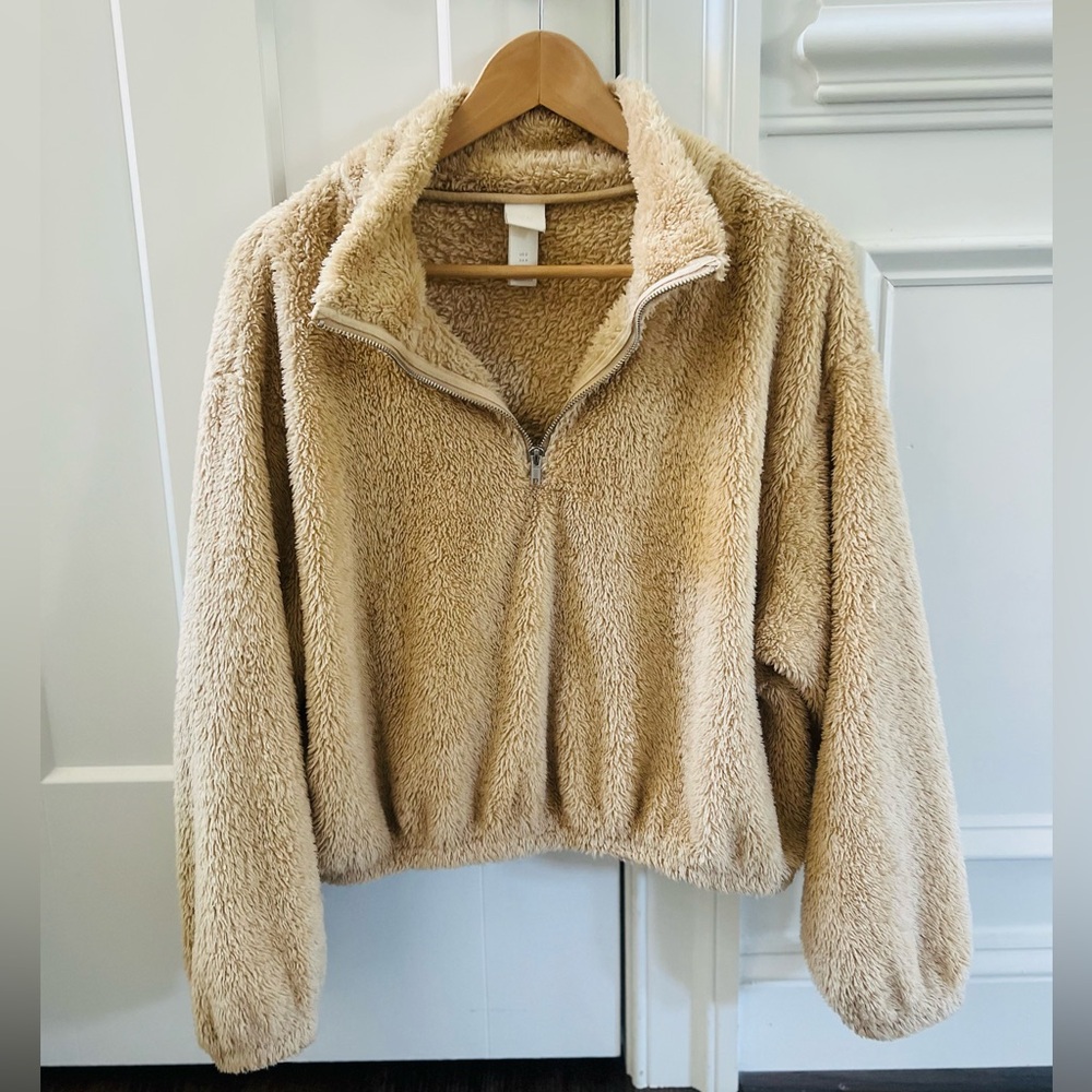 H&M Half Zip Teddy faux Fur Fleece Pullover Jacket size S - Picture 6 of 8